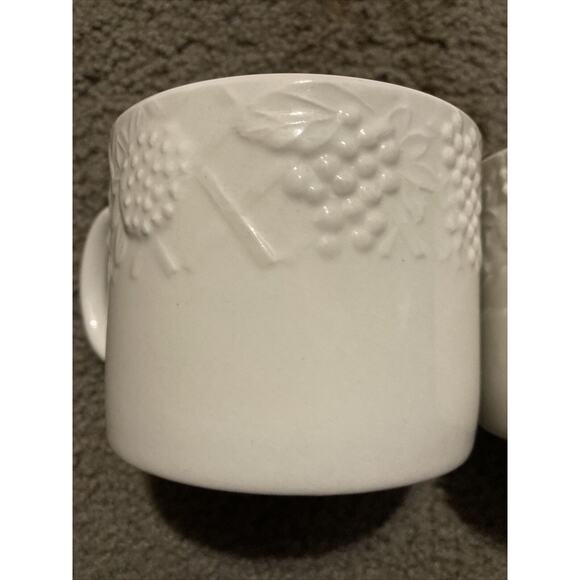 PIER 1 IMPORTS Embossed White Fruit Coffee Cups Mugs Set of 2 - Picture 3 of 5